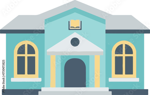 Flat Design Public Library Building Illustration