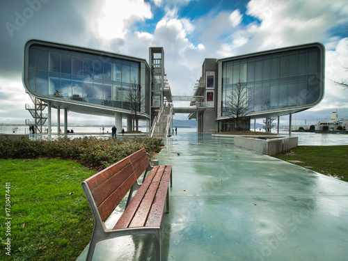 Centro Botín in Santander, Spain - The iconic and modern architecture of the Botín Centre with its unique, elevated design and surrounding urban waterfront landscape.
