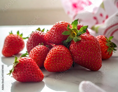 Fresh Red Strawberries on White Surface
