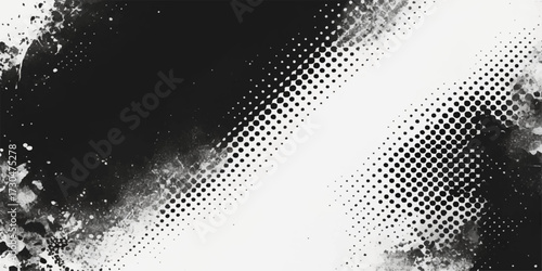 Black and white abstract grunge pattern background with halftone dots and digital design elements