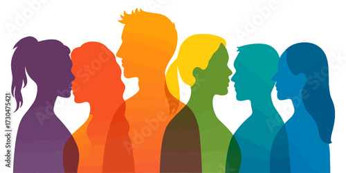 A group of people with different colored hair and faces. The image is a representation of diversity and inclusivity. Vector.