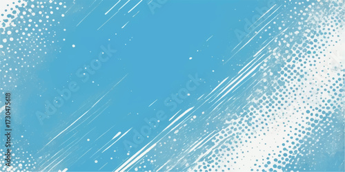 Abstract blue halftone background with dots and winter design elements
