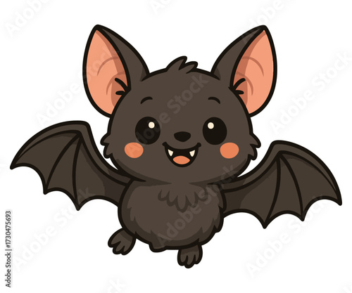 A cartoon bat with a big smile on its face. The bat is holding its wings out and he is happy. Vector.