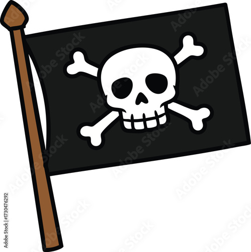 A skull and crossbones black and white pirate flag