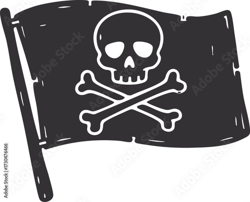 A skull and crossbones black and white pirate flag