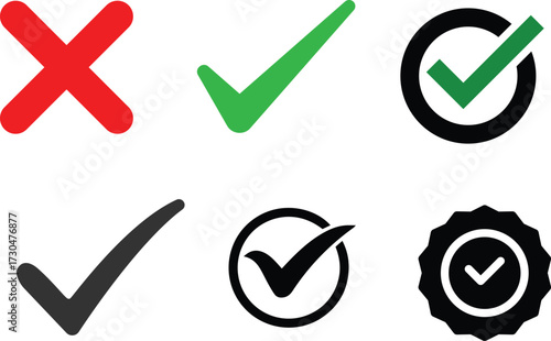  checkmark and X mark icon. check and uncheck icon vector. validation icon vector.