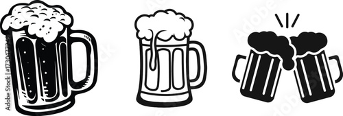 Vector Illustration of Beer Mugs Toasting Silhouette for Pub, Party, and Celebration Design