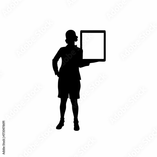 Silhouette of educational technologist setting up video conferencing for remote class isolated on white background