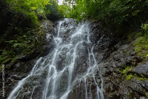 Beautiful mountain waterfall view from the bottom in Georgia