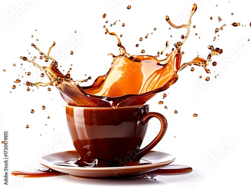 A cup of coffee being spilled with a splashing effect