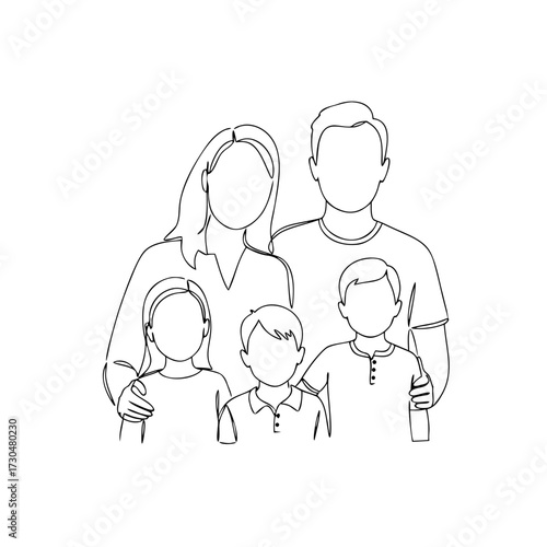 Family continuous line drawing, minimalist art style, white background 