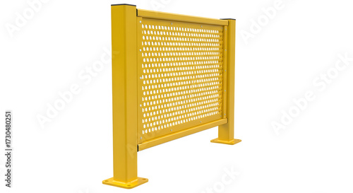 Yellow Metal Safety Barrier with Perforated Panel on White Background