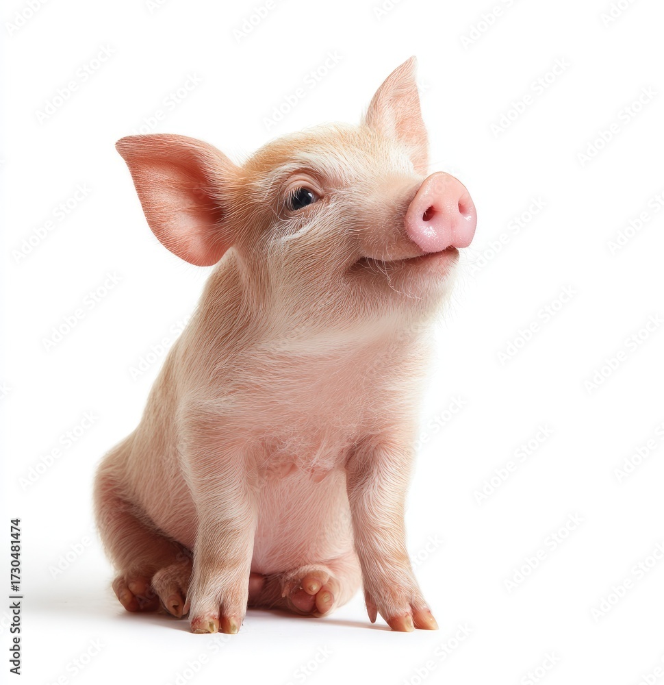 Fototapeta premium Smiling piglet portrait on white background for design or commercial use
