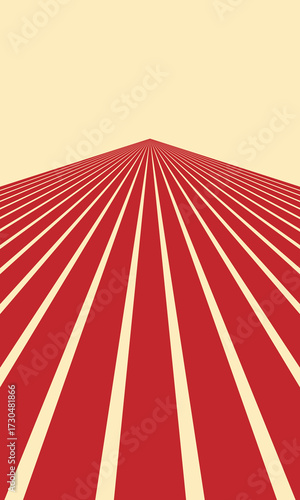 Abstract graphic design featuring red and cream stripes converging to a vanishing point, creating a sense of depth and perspective.