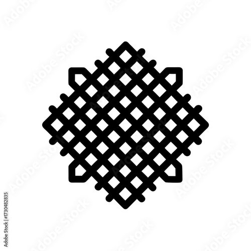 A black geometric lattice pattern with rounded edges and square holes on a white background design element