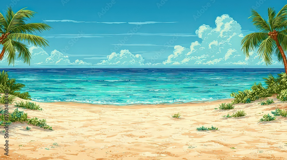 Fototapeta premium Pixel Art Tropical Beach Scene