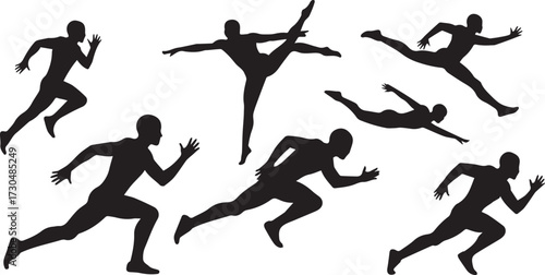 Dynamic silhouettes capture the energy and motion of athletes in various sports and dance poses, ideal for active lifestyle promotions.