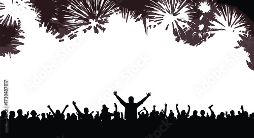 Excited crowd cheering with fireworks overhead creating a vibrant celebration atmosphere for any event