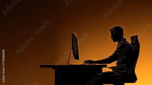 Programmer silhouette with glowing warm light on computer screen