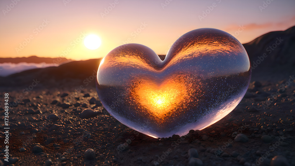 Fototapeta premium Symbol of love on a cold rocky ground