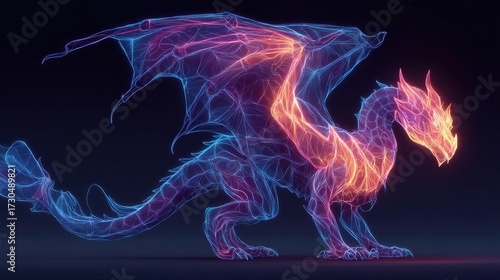 Glowing neon dragon with abstract energy patterns