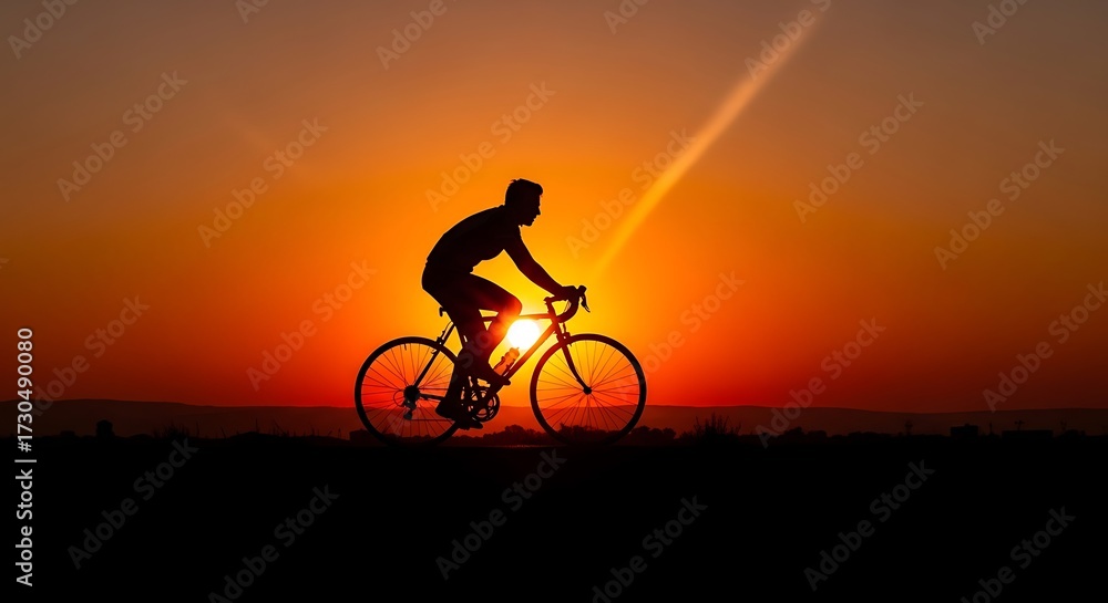 Obraz premium Man Cycling at Sunset.