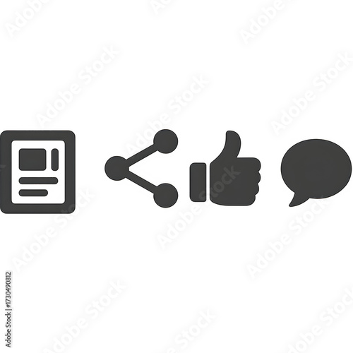 Icons representing social media marketing post, share, like, comment