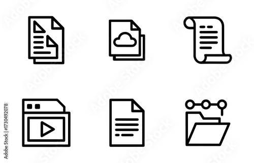 Document and File Management Icon Set | Bold Black Line Art Vector