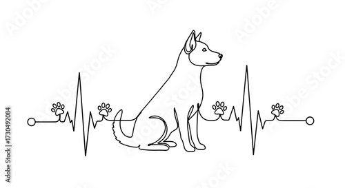 dog heartbeat, dog ecg line, one line dog, dog paw prints, heartbeat with dog, minimalist dog, dog lover design, paw print heartbeat, sitting dog line art, dog ecg heartbeat, dog life heartbeat, pet h