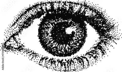 eye in halftone stipple effect for urban design vector. vintage stipple photocopy effect, with retro grainy texture. Vector illustration for grunge psychedelic surreal poster. Eps 10
