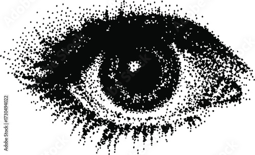 eye with halftone stipple effect for urban design vector. grunge punk y2k collage design. Vector illustration in vintage photocopy style for gothic surreal poster or banner.