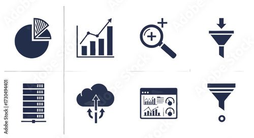Unlock business insights with this dynamic collection of modern data analysis and technology icons perfect for presentations and reports
