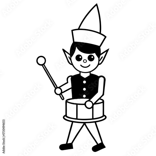 Cartoon elf drummer with pointed hat and drum
