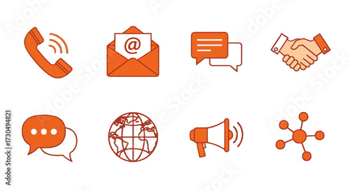 Connect with ease using these communication icons, perfect for global business, messaging, partnerships, and reaching customers with announcements and promotions