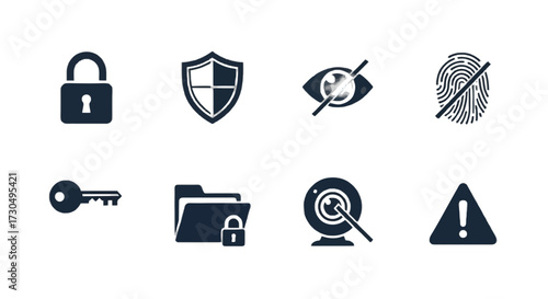 Ensure your digital safety with these simple icons representing security, privacy, and protection against cyber threats and unauthorized access today