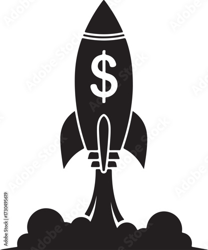 financial rocket launch a rocket with a dollar sign blasting off, symbolizing rapid financial growth and success, represents business and investment on