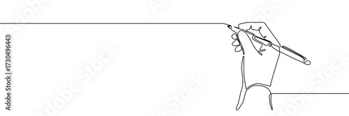 Continuous one line pen hand pencil write one art icon book journal sketch. Sign line pen hand vector signature letter notebook person background contract document single legal white school paper