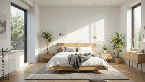 Bright and Spacious Modern Bedroom with Natural Light and Minimalist Design Features