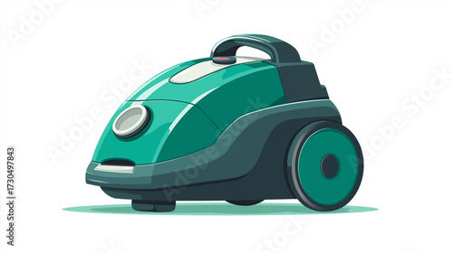 Modern Green Vacuum Cleaner Isolated on White Clean Home Concept