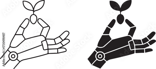Robot Hand Plant Icon Technology Nature Symbol Vector Illustration
