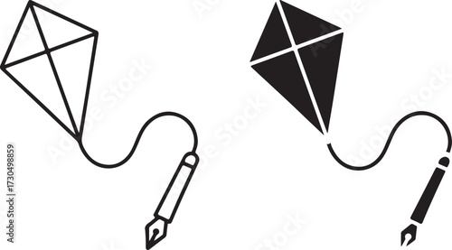 Kite Pen Icon Creative Writing Symbol Vector Illustration