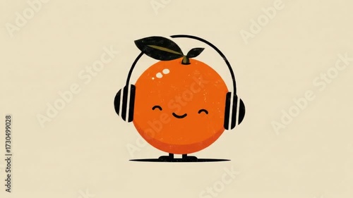 Cute orange with headphones