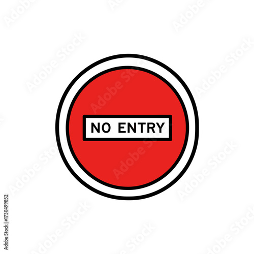 A circular red traffic sign with a white horizontal bar and the words "NO ENTRY" in black text.