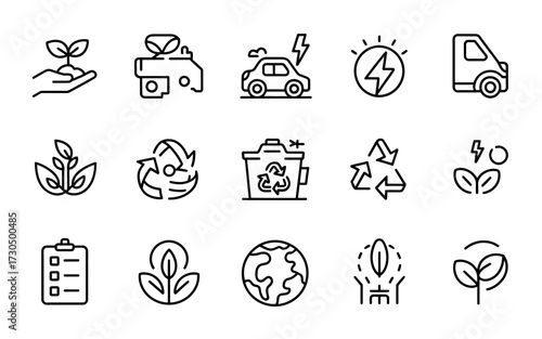 Set of eco friendly and sustainability line art icons for vector graphics silhouette vector illustration white background