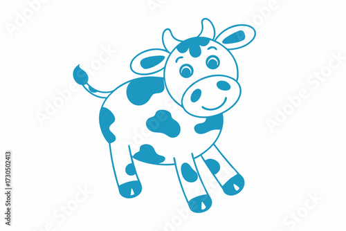 Cheerful turquoise calf happily stands with spots visible against the plain backdrop of white