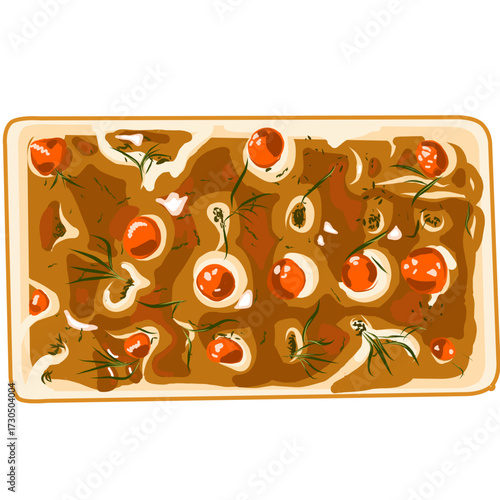 Traditional Focaccia Bread Vector Illustration