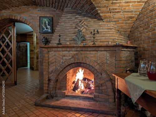 Cozy fireplace in the old house