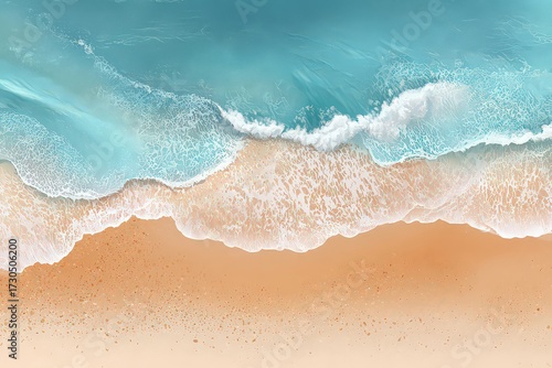 High Angle View Of Turquoise Ocean Waves On Sandy Beach