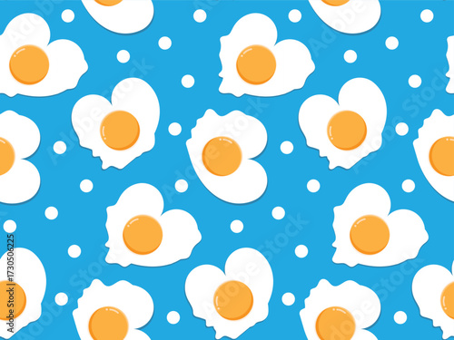 Heart Shaped Fried Eggs on Blue with White Dots