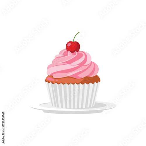 Delicious Pink Cupcake with Cherry on Top - Sweet Treat Illustration